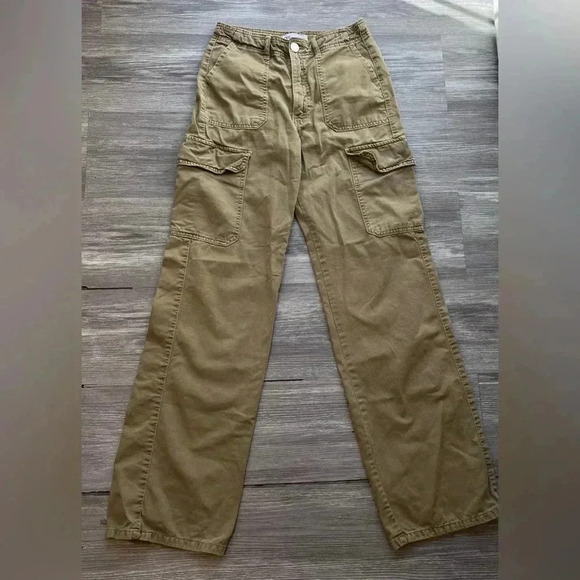 Zara Wide‎ Leg Cargo Pants Women's Size 0 Olive Green High Rise Utility - Picture 1 of 8